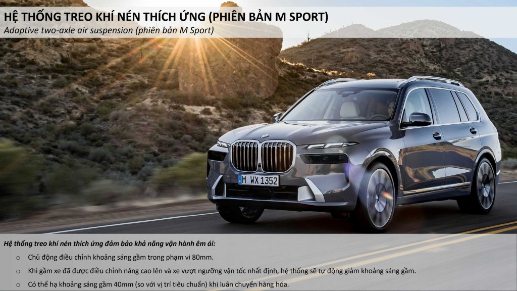 Hệ thống treo khí nén thông minh trên BMW X7 M Sport 2023.